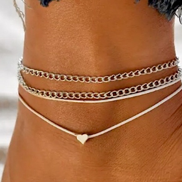 🔴𝟭𝟬/$𝟮𝟱🔴NEW 4 Layered Silver Heart White Cord Anklet - Picture 12 of 12